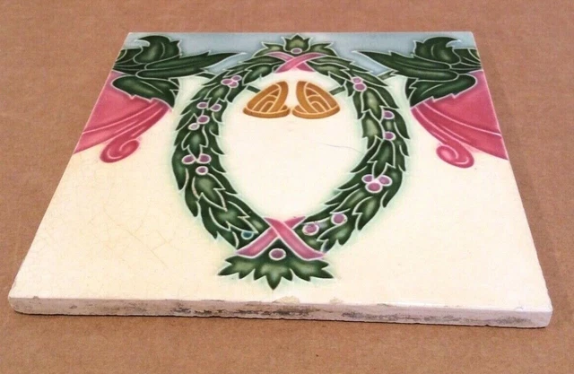 Sato Japanese Tile Wreath, Roses, 1920s, Japan, 6x6, Ceramic 2