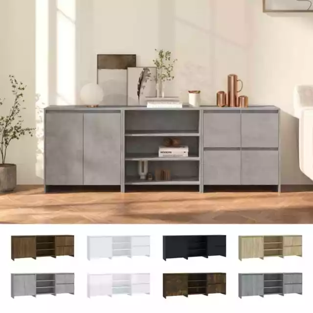 Sideboard 3 Piece Engineered Wood Buffet Side Cabinet Multi Colours vidaXL