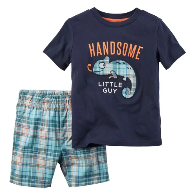 Carters Infant Boys 2-Piece Handsome Lil Guy Navy Shirt & Plaid Short Set 9m