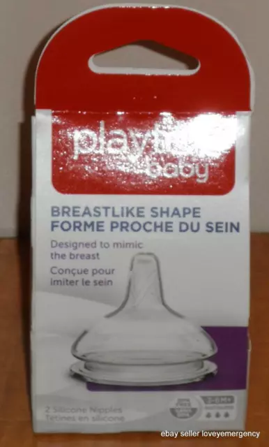 New 2pk Playtex Baby Bottle Beastlike Shape Silicone Nipples 3-6M+ Fast Flow