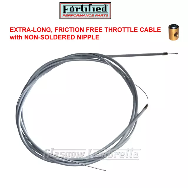 Lambretta Series 1, 2 & 3 Li / TV GREY EXTRA LONG FRICTION-FREE THROTTLE CABLE