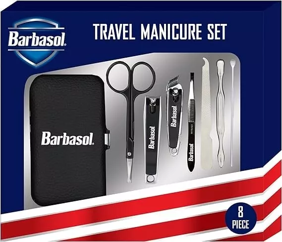 Barbasol 8 Piece Travel Manicure Set with Scissors, Nail Clippers, Nail File, Tw