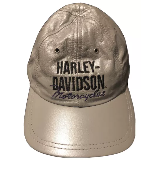 RARE Harley Davidson Silver Leather Women’s Baseball Cap Embroidery Stitch