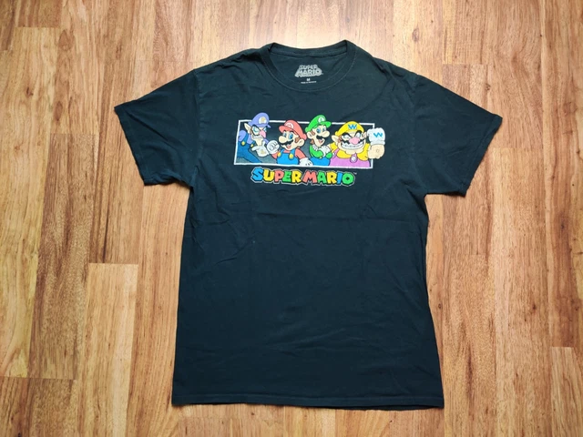 Super Mario Shirt Adult Mens Medium Black Spell Out