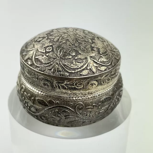 Vintage Solid 800 Silver Indian / Middle Eastern Round Box 4.2cm