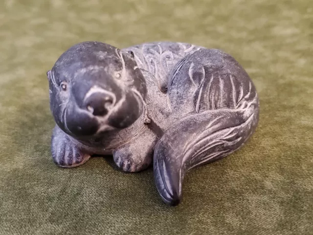 Vintage BOMA Sea Otter Figurine Black Resin 2.5" Handcarved Marine Mammal 1980s