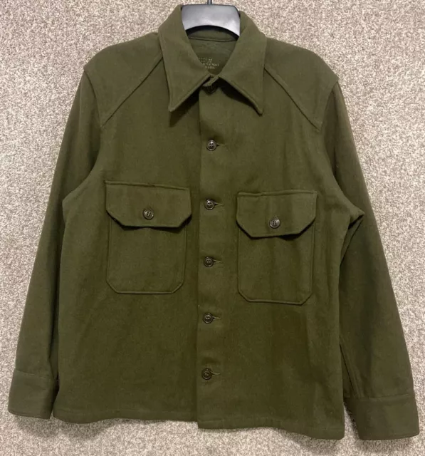 VTG Mens U.S. ARMY Military Field Wool Blend Shirt Olive 108 Green Size Medium