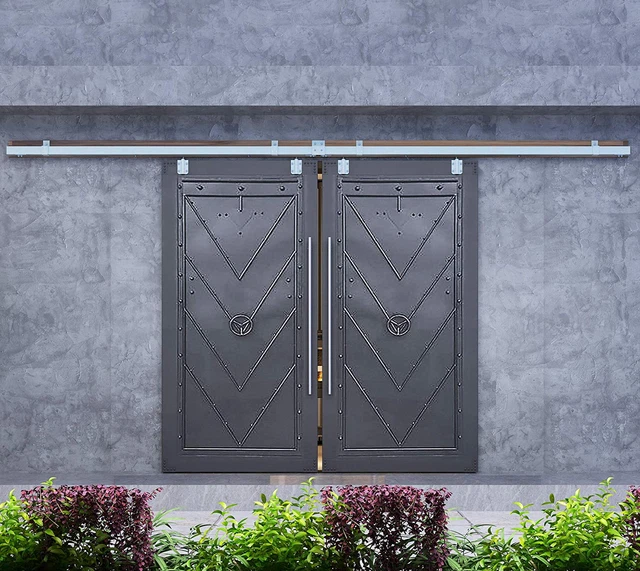 10FT Box Track Double Sliding Barn Door Hardware,Wall Mount Raw Material Exterio
