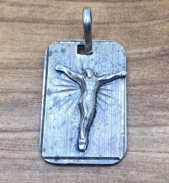 Vintage Sterling Silver Etched Jesus The Savior Prayer’s Medal Pendant