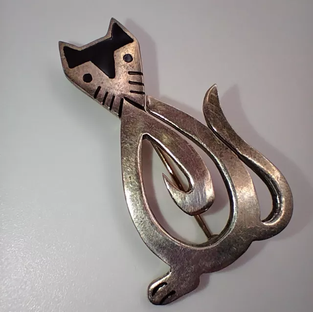 Cat Brooch, Pin Marked Sterling Silver & Mexico