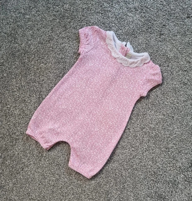 Baby Girls Jojo Maman Bebe Romper Outfit 0-3 Months pink Floral Frill Collar dd