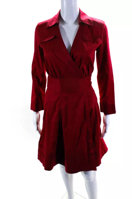 Diane Von Furstenberg Women's Long Sleeve Collared Wrap Midi Dress Red Size 2