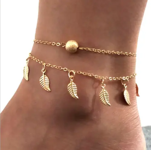 Au Women Anklet Bead Leaf Chain Ankle Bracelet Barefoot Sandal Beach Foot 1PC