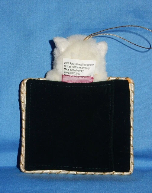 FRISKIES FANCY FEAST 2001 White Cat Photo Frame Christmas Ornament 4.