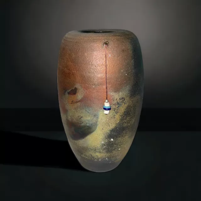 MICHAEL WEINBERG Raku Vase Studio Art Pottery Signed 8.5” Beads