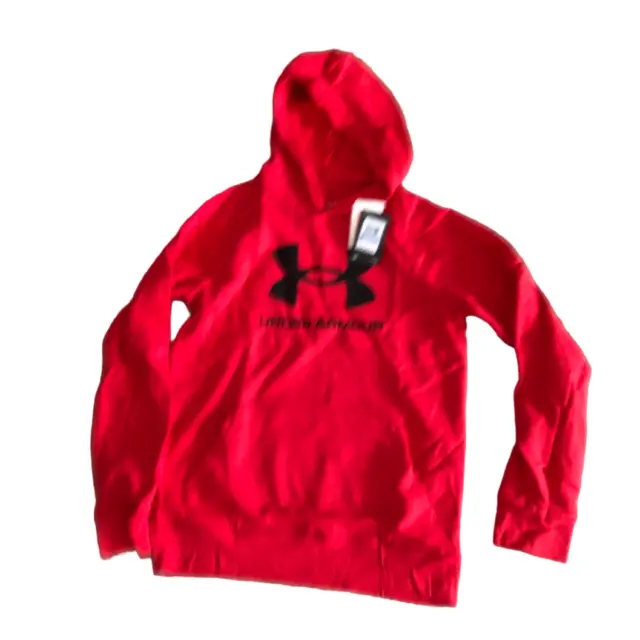 Under Armour Boys' Red UA Rival Fleece Big Logo Hoodie Activewear Pullover