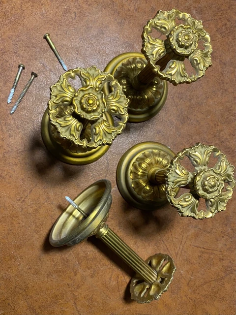 Two Pair of Antique Medallion Heavy Solid Brass Gold Drapery Curtain Tie Backs 2