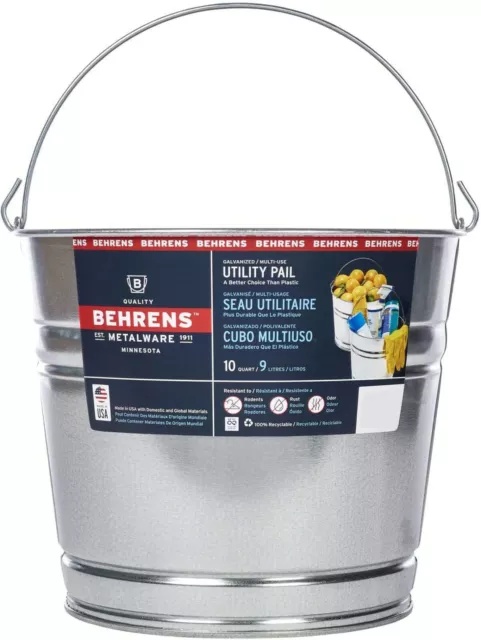 10 qt quart Heavy Duty Galvanized SteeL BUCKET rOund Pail BEHRENS 1210GS