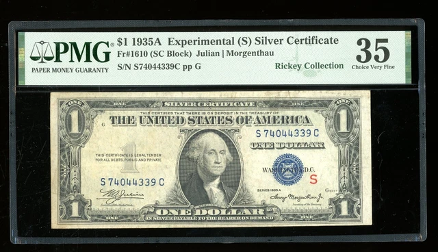 DBR 1935-A $1 Silver Experimental (S) Fr. 1610 PMG 35 Serial S74044339C