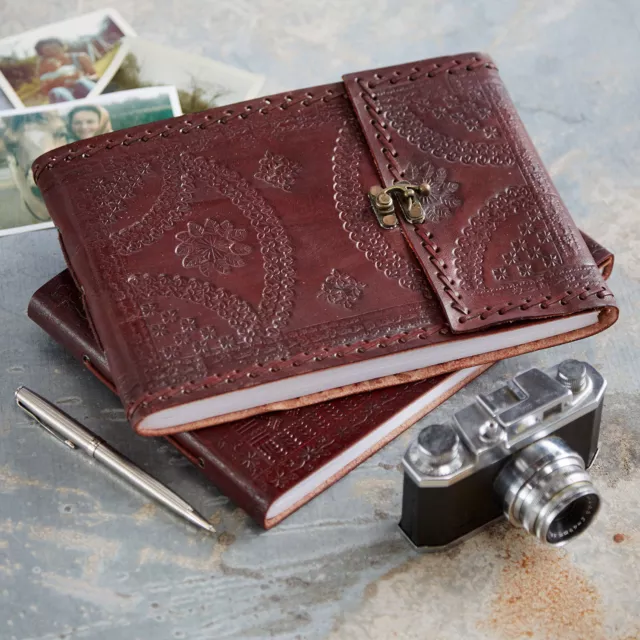 Indra FairTrade Med Embossed Stitched Leather Photo Album Scrapbook 2nd Quality