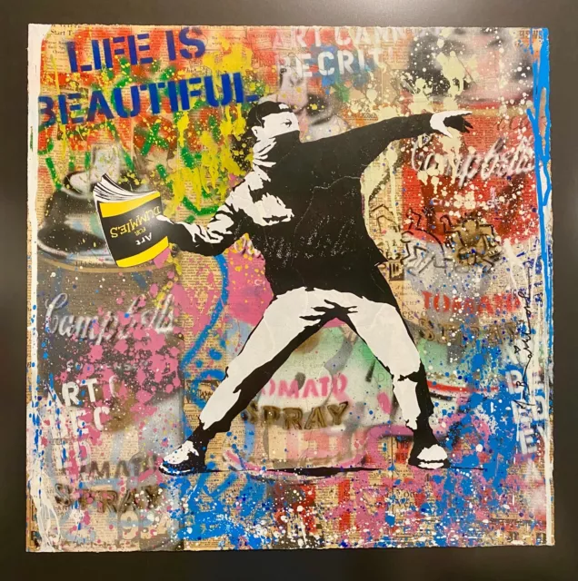 MR. BRAINWASH Original Framed Signed Painting, Life is Beautiful, 2020, 22"x22"