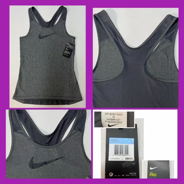 NWT Nike Womens Dri-Fit Pro Cool Top Tank 849986 Sz M Chest 30” Gray $30 Tag