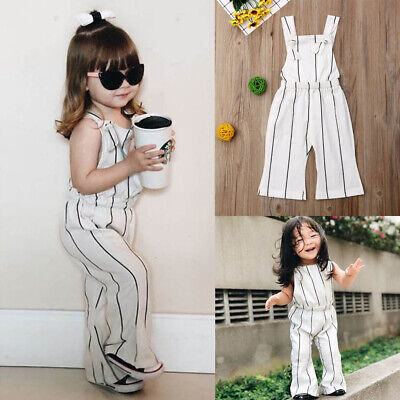 Toddler Baby Girls Strip Sleeveless Bodysuit Jumpsuit Romper Outfits Clothes