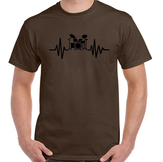 T-shirt batteria battito cardiaco da uomo Drumming Pulse set musica piatto 2