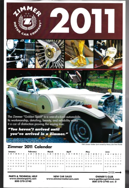 Zimmer Golden Spirit 2011 USA Market Foldout Sales Brochure Calendar