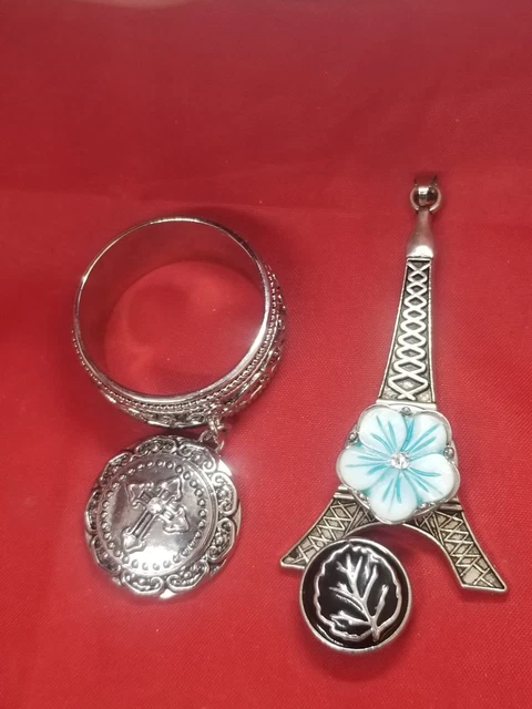 Ginger snap scarf ring Eiffel Tower pendant- cross Snap included 