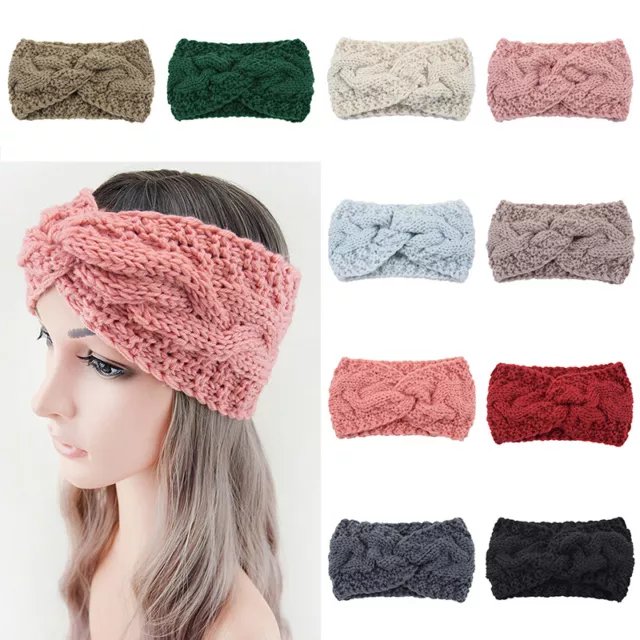 Crochet Tricoté Bandeau Élastique Croix Cheveux Bande Hiver Cheveux R