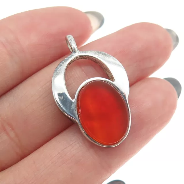 925 Sterling Silver Vintage Israel Real Carnelian Modernist Pendant