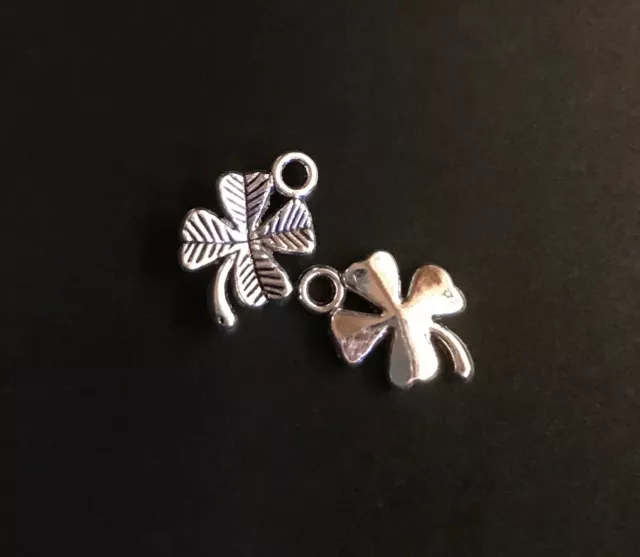 2 Antique Silver Four Leaf Clover Charms Jewellery Pendant Lucky Charm 4 Clovers