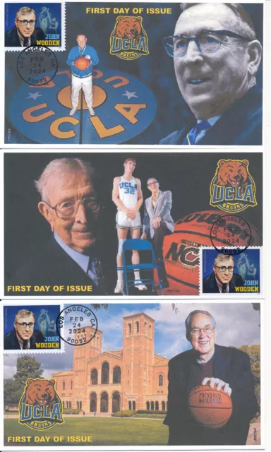 Jvc Cachets-2024 John Wooden First Day Cover Fdc Ucla Basketball Coach Set Of 3