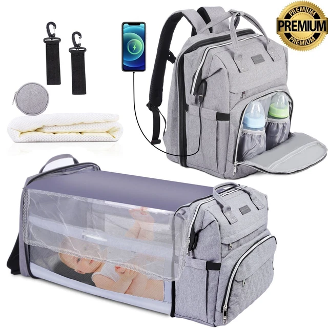 Maternity Travel Diaper Backpack, Foldable Baby Crib Thicker Premium Pad