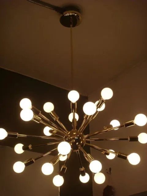 Mid Century Brass Sputnik StarBurst Chandelier Light Fixture Italian Ceiling Cha