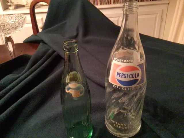 Vintage Pepsi Cola 32 Oz Glass Bottle With Royal Crown Cola Glass Bottle