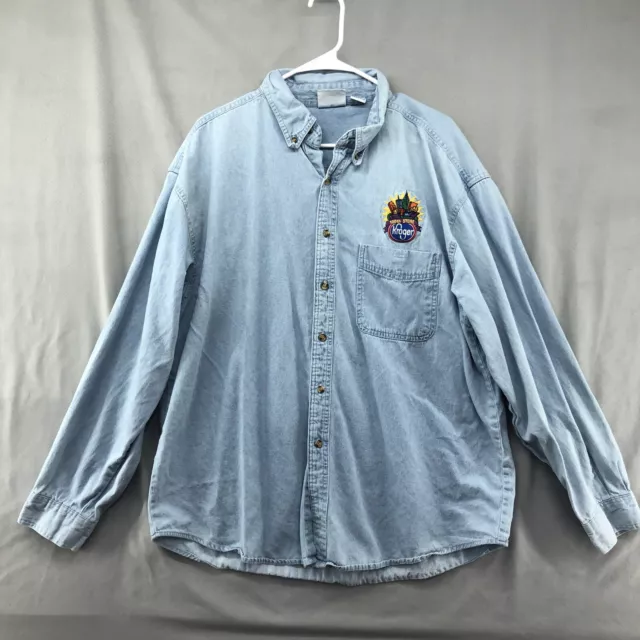 Blue Pointe Long Sleeve Denim Button Down Shirt Size XL Mens Kroger 100th Store