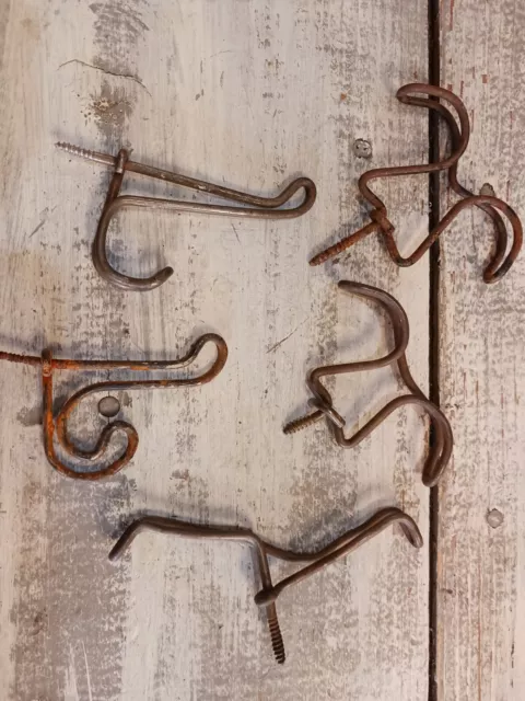 Lot of 5 mixed  vintage Metal Threaded Wire Hooks Coat hooks Farmhouse antique