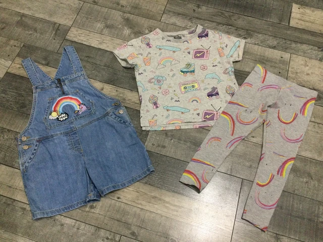 Next…Girls 3 Piece Outfit…Short Dungarees / Top & Leggings…Age 7 Years