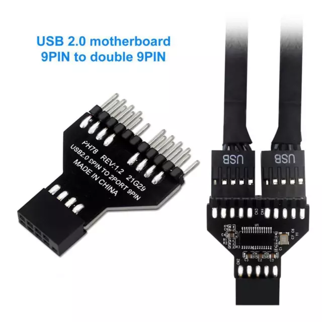 Carte mère USB2.0 9Pin à double adaptateur mâle 9Pin/en-tête USB 9Pin