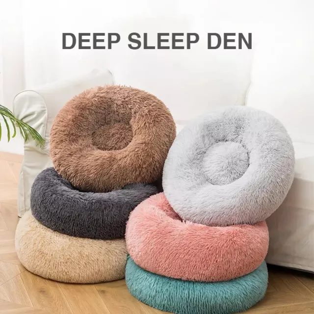 Ultra Fluffy Donut Shaped Pet Dog Cat Bed Plush Soft Warm Calming Sleeping Bed