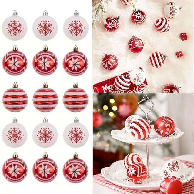Red and White Painted Christma Tree Hanging Ball  Party Supplies