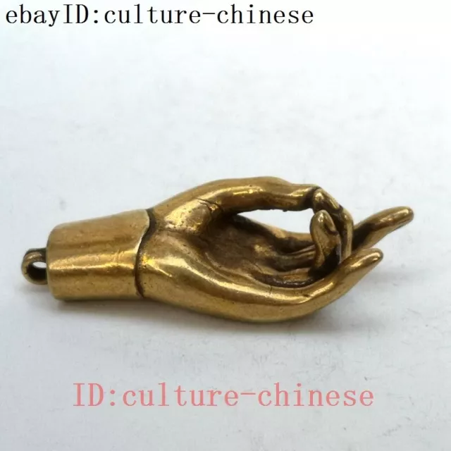 Chinese Bronze Carving Avalokitesvara Hand Amulet Pendant Gift old Collection