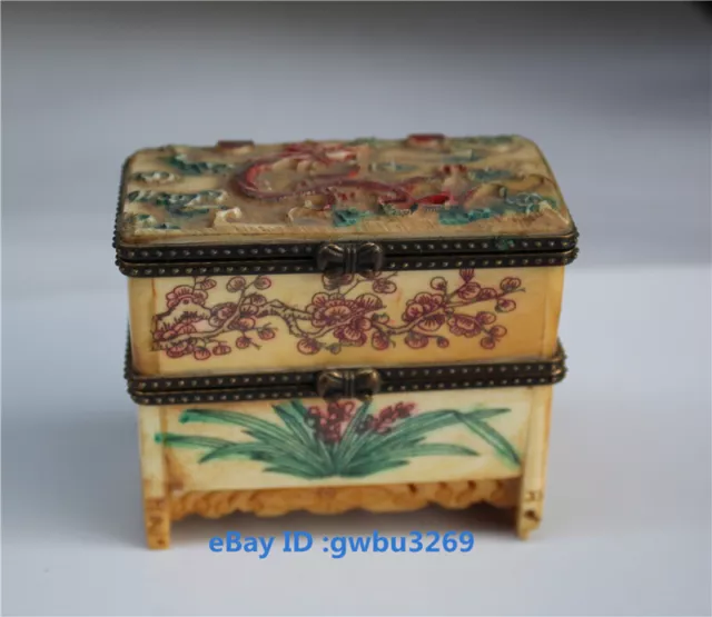 Collect Vintage oriental old Chinese hand-carved Flower Dragon Jewelry Box 22599