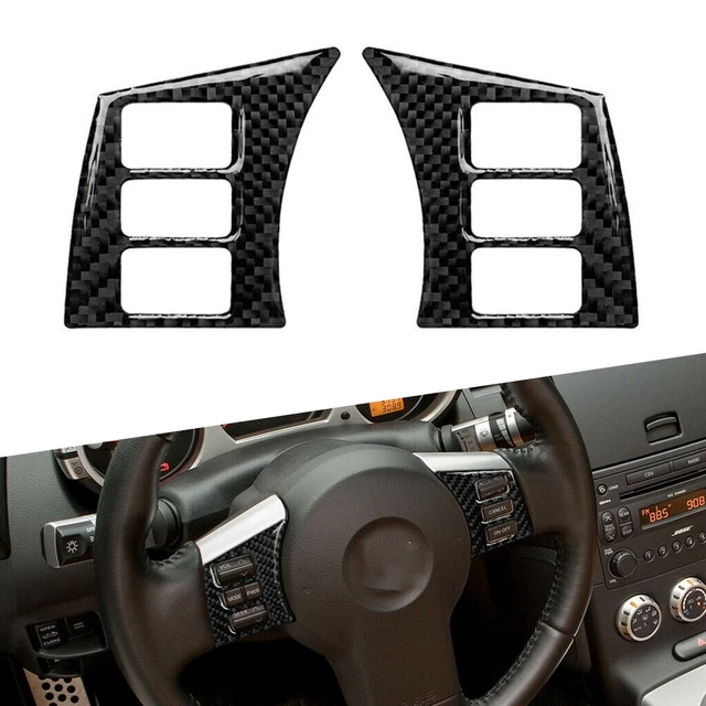 2PC For Nissan 350Z Carbon Fiber Steering Wheel Button Cover Trim Auto Car Parts