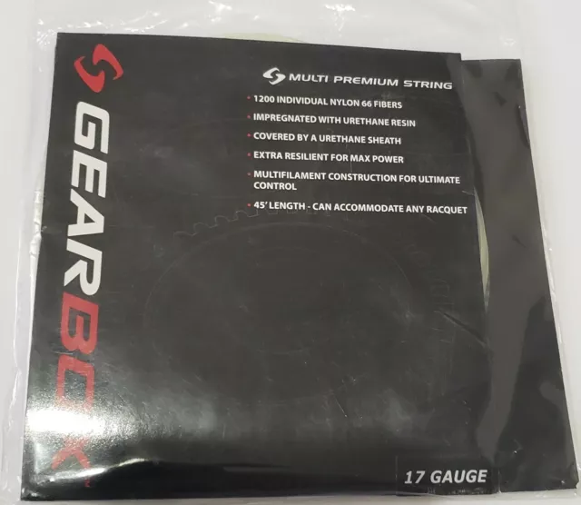 GEARBOX MULTIFILAMENT PREMIUM STRING CLEAR 17 GUAGE Racquetball Tennis String GEARBOX MULTIFILAMENT PREMIUM STRING CLEAR 17 GUAGE Racquetball Tennis String