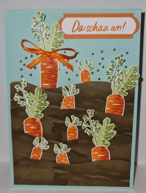 Stampin Up, Grusskarte allgemein, Steckkarte, Möhre, hellblau