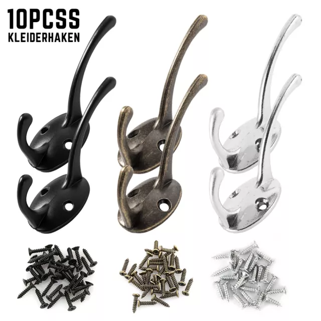 5/10 Pack Heavy Duty Dual Coat Hooks Wall Mounted with Screws Double Hook .t