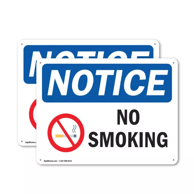 (2 Pack) No Smoking OSHA Notice Sign Decal Metal Plastic